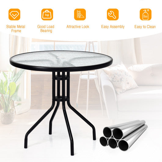 32 Inch Outdoor Patio Round Tempered Glass Top Table with Umbrella Hole - Set Shop and Smile