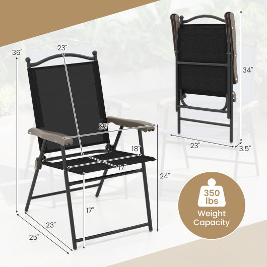 Set of 2 Patio Folding Sling Back Camping Deck Chairs-Beige
