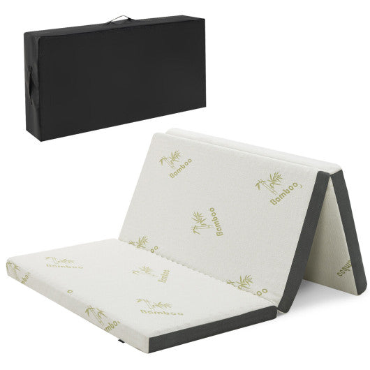 Queen 3 Inch Tri-fold Memory Foam Floor Mattress Topper Portable with Carrying Bag-M - Set Shop and Smile