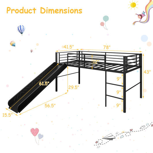 Twin Metal Loft Bed with Slide Safety Guardrails and Built-in Ladder-Silver - Set Shop and Smile