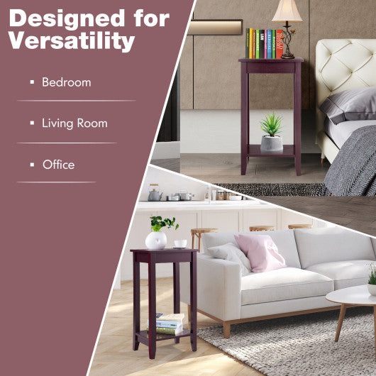 2-Tier Nightstand End Side Wooden Legs Table for Bedroom-Black - Set Shop and Smile