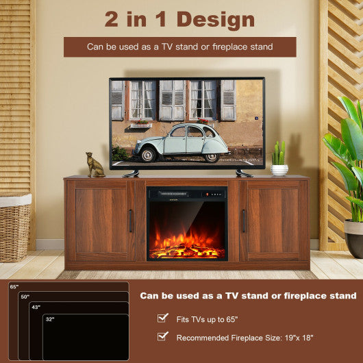 58 Inch TV Stand with 1500W Faux Fireplace for TVs up to 65 Inch-Black - Set Shop and Smile