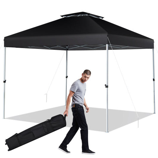 2-Tier 10 x 10 Feet Pop-up Canopy Tent with Wheeled Carry Bag-Black - Set Shop and Smile
