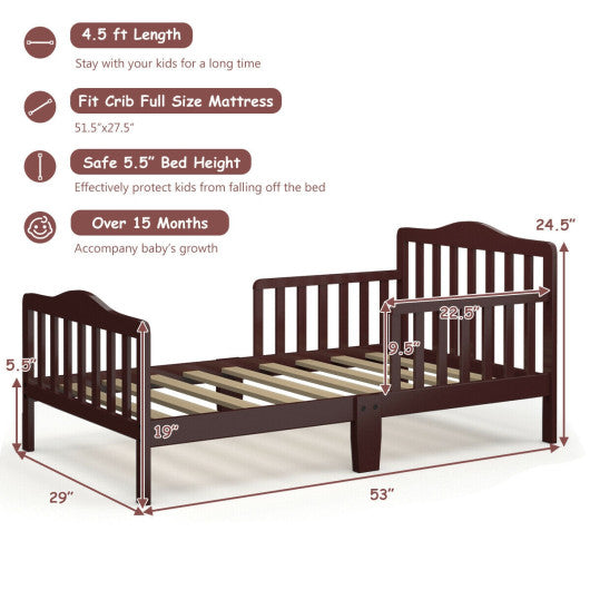 Classic Design Kids Wood Toddler Bed Frame with Two Side Safety Guardrails-Black - Set Shop and Smile