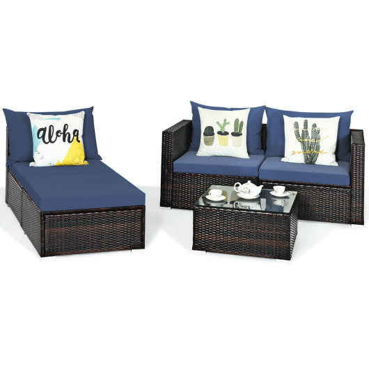 5 Pieces Patio Rattan Furniture Set with Coffee Table-Off White - Set Shop and Smile