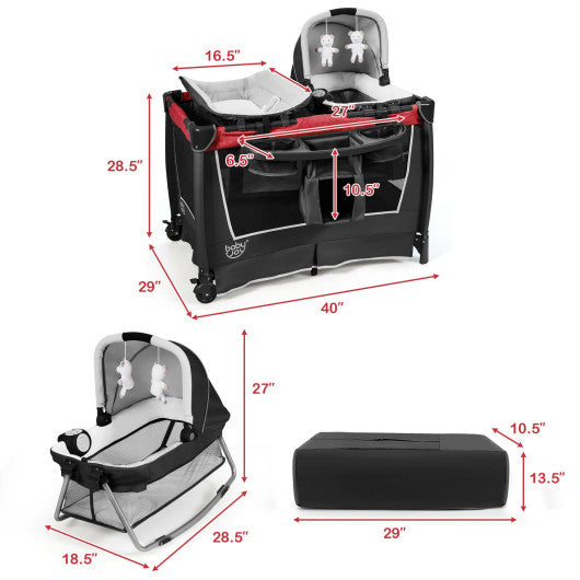 4-in-1 Convertible Portable Baby Play yard with Toys and Music Player-Blue - Set Shop and Smile