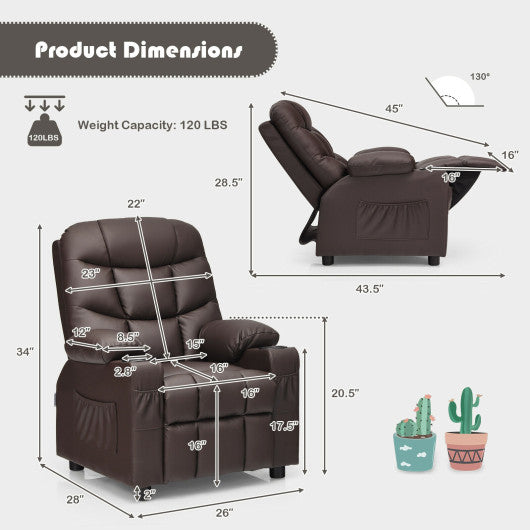 Kids PU Leather/Velvet Fabric Kids Recliner Chair with Cup Holders-Light Blue - Set Shop and Smile