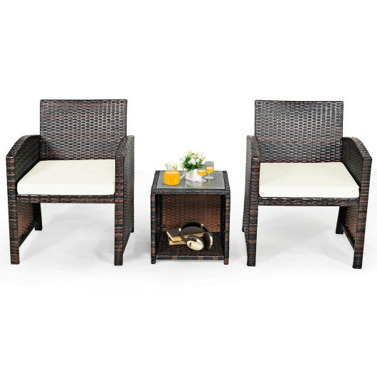 3 Pieces PE Rattan Wicker Furniture Set with Cushion Sofa Coffee Table for Garden-Red - Set Shop and Smile