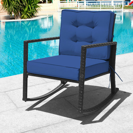 Patio Rattan Rocker Outdoor Glider Rocking Chair Cushion Lawn-Navy - Set Shop and Smile