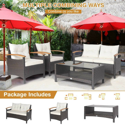 4 Pieces Patio Rattan Furniture Set with Cushioned Sofa and Storage Table-Navy - Set Shop and Smile