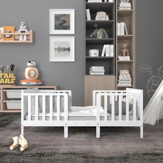 2-in-1 Convertible Kids Wooden Bedroom Furniture with Guardrails-Brown - Set Shop and Smile