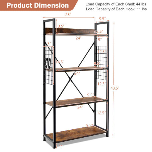 4 -Tier Industrial Open Storage Bookshelf-Coffee - Set Shop and Smile