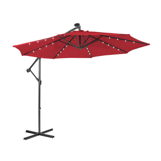 10 Feet Patio Solar Powered Cantilever Umbrella with Tilting System-Red - Set Shop and Smile