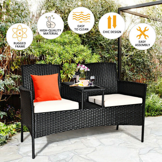 Wicker Patio Conversation Furniture Set with Removable Cushions and Table-Red - Set Shop and Smile