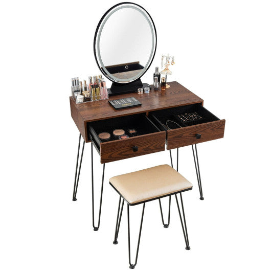 Industrial Makeup Dressing Table with 3 Lighting Modes-Rustic Brown - Set Shop and Smile