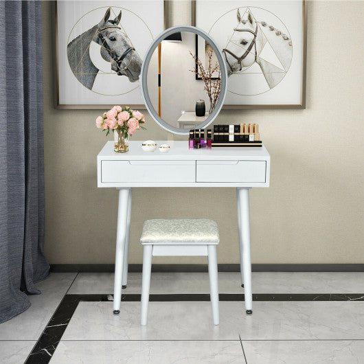 Touch Screen Vanity Makeup Table Stool Set with Lighted Mirror-Gray - Set Shop and Smile