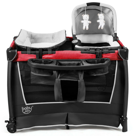 4-in-1 Convertible Portable Baby Play yard with Toys and Music Player-Blue - Set Shop and Smile