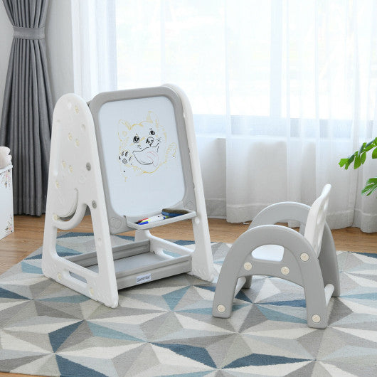 2-in-1 Kids Easel Desk Chair Set Book Rack Adjustable Art Painting Board-Blue - Set Shop and Smile