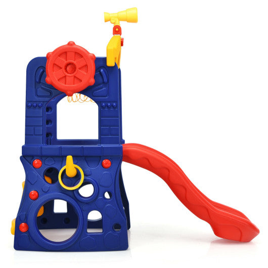 6-in-1 Freestanding Kids Slide with Basketball Hoop and Ring Toss - Set Shop and Smile