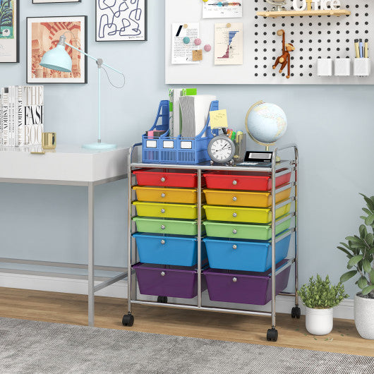 12 Drawers Rolling Cart Storage Scrapbook Paper Organizer Bins-Multicolor - Set Shop and Smile