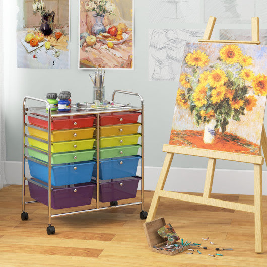 12 Drawers Rolling Cart Storage Scrapbook Paper Organizer Bins-Multicolor - Set Shop and Smile