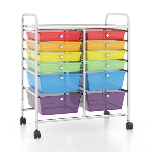 12 Drawers Rolling Cart Storage Scrapbook Paper Organizer Bins-Multicolor - Set Shop and Smile