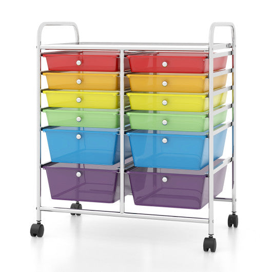 12 Drawers Rolling Cart Storage Scrapbook Paper Organizer Bins-Multicolor - Set Shop and Smile