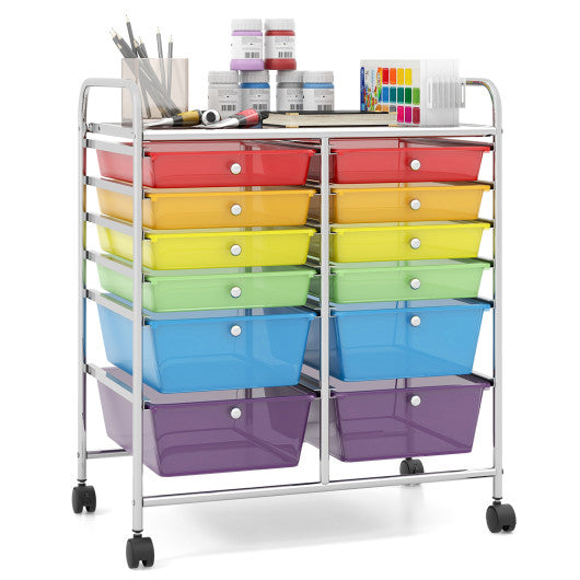 12 Drawers Rolling Cart Storage Scrapbook Paper Organizer Bins-Multicolor - Set Shop and Smile