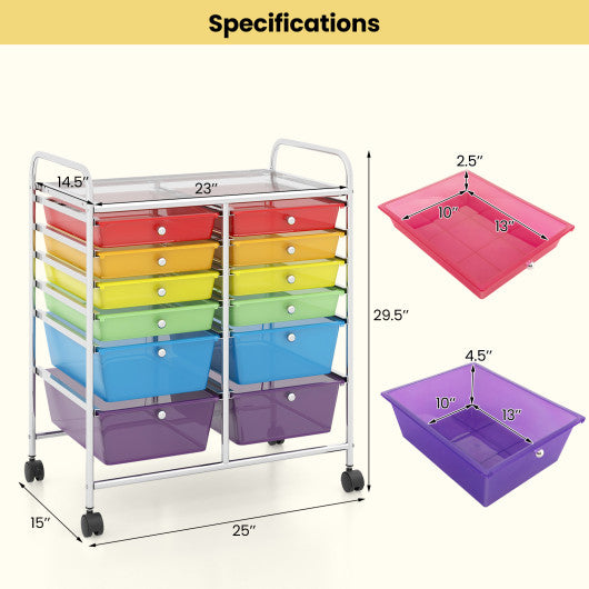 12 Drawers Rolling Cart Storage Scrapbook Paper Organizer Bins-Multicolor - Set Shop and Smile