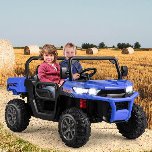 2-Seater Kids Ride On Dump Truck with Dump Bed and Shovel-Blue - Set Shop and Smile
