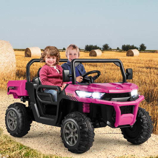2-Seater Kids Ride On Dump Truck with Dump Bed and Shovel-Pink - Set Shop and Smile