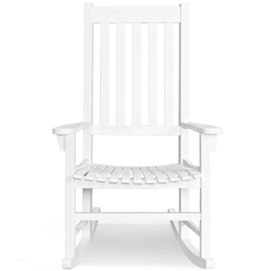 Indoor Outdoor Wooden High Back Rocking Chair-White - Set Shop and Smile