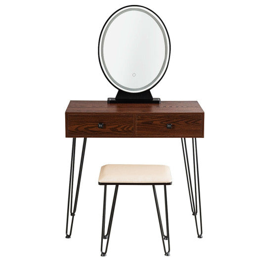 Industrial Makeup Dressing Table with 3 Lighting Modes-Rustic Brown - Set Shop and Smile