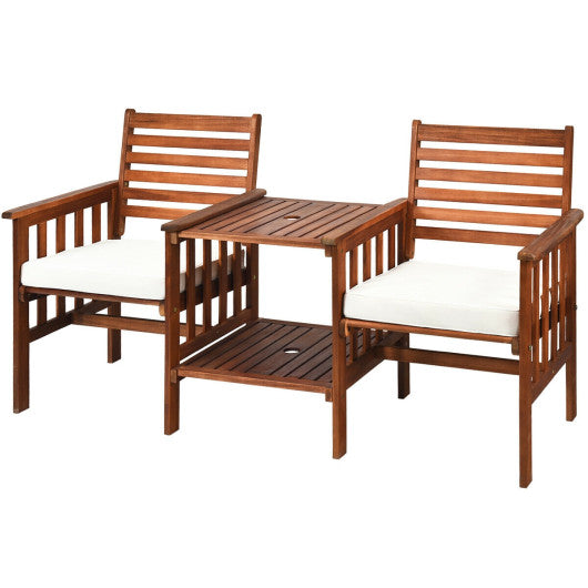 3 pcs Outdoor Patio Table Chairs Set Acacia Wood Loveseat-Red - Set Shop and Smile