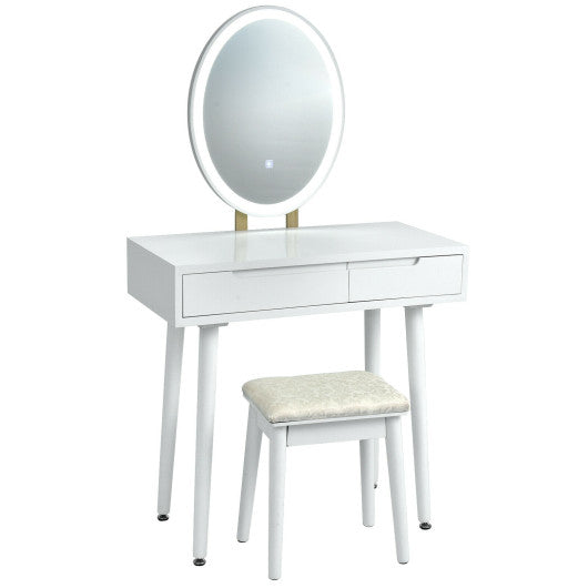 Touch Screen Vanity Makeup Table Stool Set with Lighted Mirror-Gray - Set Shop and Smile
