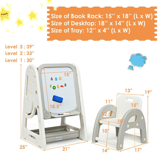 2-in-1 Kids Easel Desk Chair Set Book Rack Adjustable Art Painting Board-Blue - Set Shop and Smile