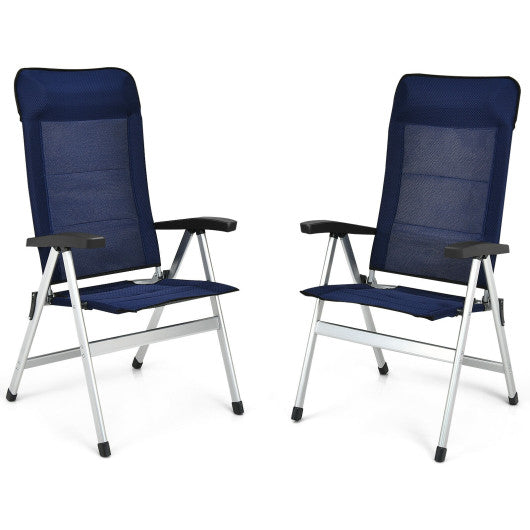 2Pcs Patio Dining Chair with Adjust Portable Headrest-Blue - Set Shop and Smile