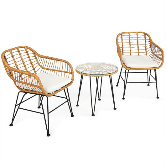 3 Pieces Rattan Furniture Set with Cushioned Chair Table-Black - Set Shop and Smile