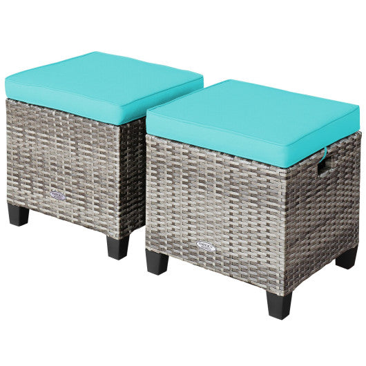 2 Pieces Patio Rattan Ottoman Seat with Removable Cushions-Beige - Set Shop and Smile