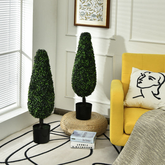 2 Pack 3 Feet Artificial Tower UV Resistant Indoor Outdoor Topiary Tree - Set Shop and Smile
