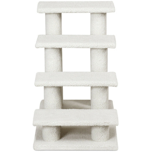 24 Inch 4-Step Pet Stairs Carpeted Ladder Ramp Scratching Post Cat Tree Climber-Gray - Set Shop and Smile