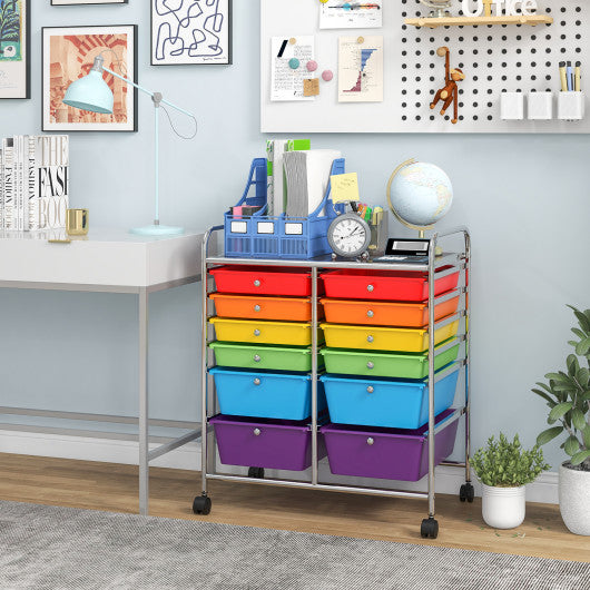12 Drawers Rolling Cart Storage Scrapbook Paper Organizer Bins-Deep Multicolor - Set Shop and Smile