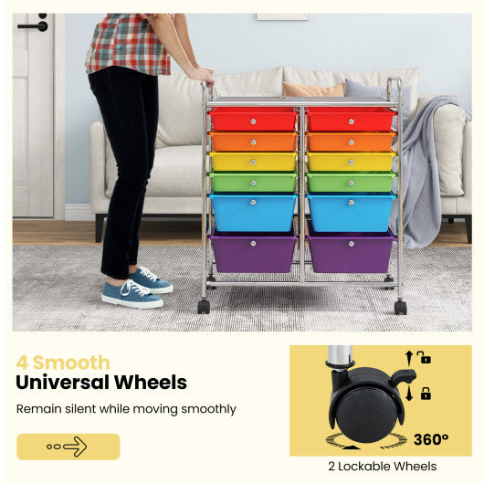 12 Drawers Rolling Cart Storage Scrapbook Paper Organizer Bins-Deep Multicolor - Set Shop and Smile