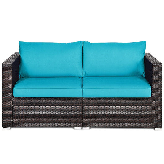 2PCS Patio Rattan Sectional Conversation Sofa Set-Blue - Set Shop and Smile
