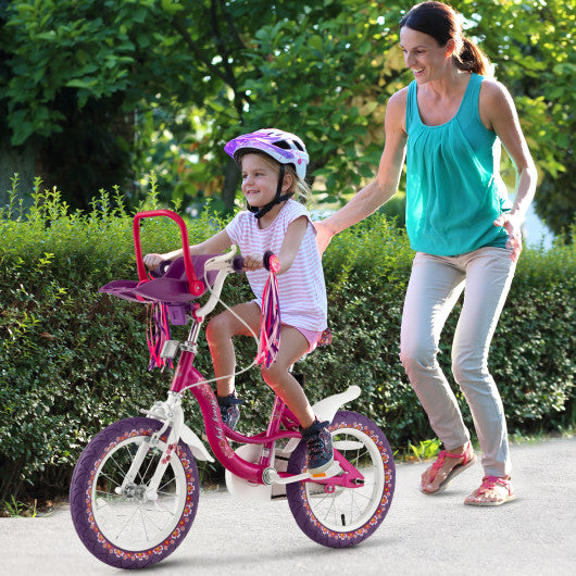 Kids Bike with Doll Seat and Removable Training Wheels-M - Set Shop and Smile