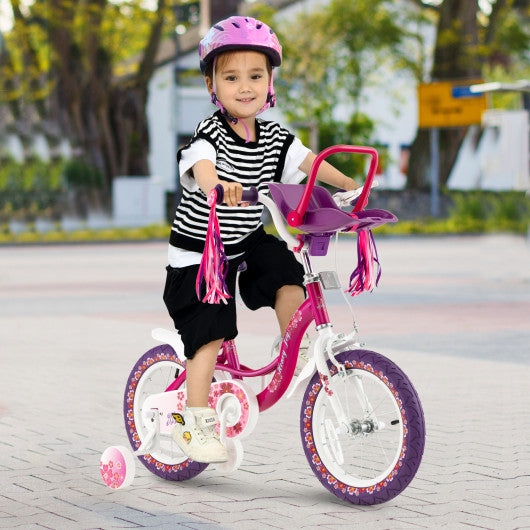 Kids Bike with Doll Seat and Removable Training Wheels-M - Set Shop and Smile