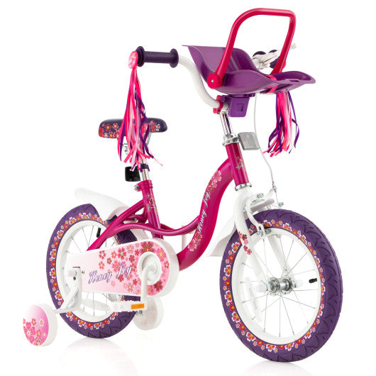 Kids Bike with Doll Seat and Removable Training Wheels-M - Set Shop and Smile