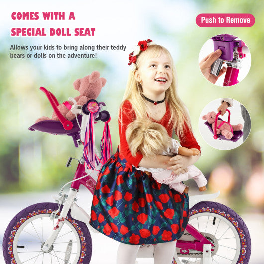 Kids Bike with Doll Seat and Removable Training Wheels-M - Set Shop and Smile