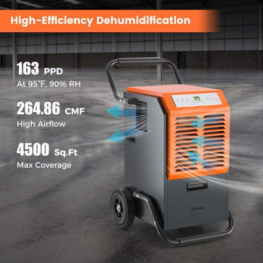 Portable Commercial Dehumidifier with Water Tank and Drainage Pipe-Gray