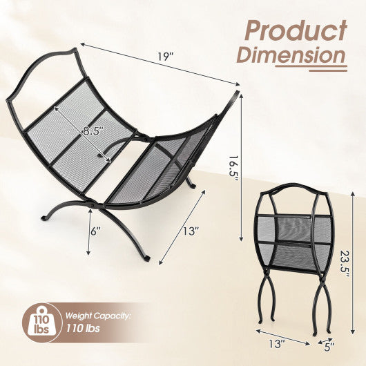 19 Inch Folding Fireplace Log Rack with Convenient Handle-Black - Set Shop and Smile